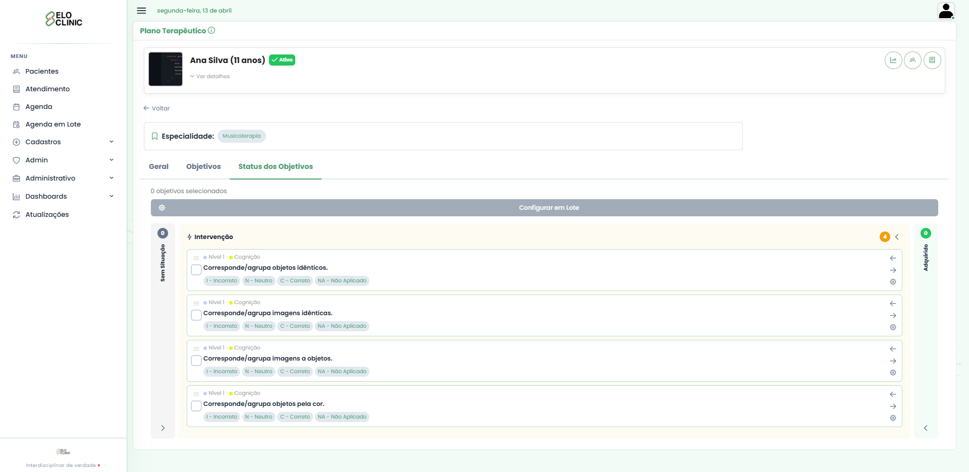 Agenda mensal integrada do aplicativo EloClinic — gestão operacional de sessões e atendimentos para clínicas interdisciplinares